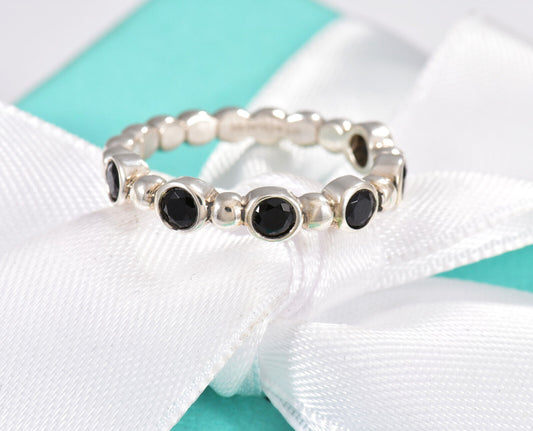 Tiffany & Co Silver Black Spinel Ziegfeld Bead Ring Size 7 & Pouch Rare Gemstone