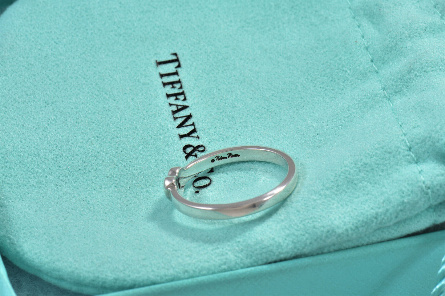 Tiffany & Co Diamond Silver Paloma Picasso Heart Stacking Band Ring Size 6 Pouch