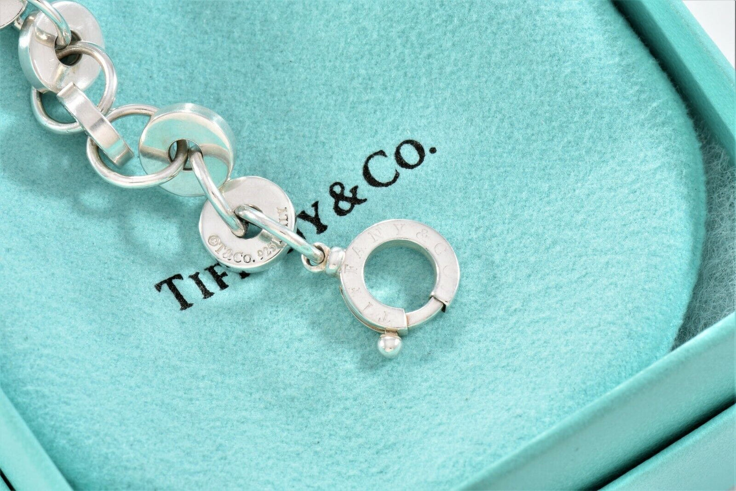 Tiffany & Co Italy Sterling Silver 1837 Disk Link Chain 7.7" Bracelet in Pouch