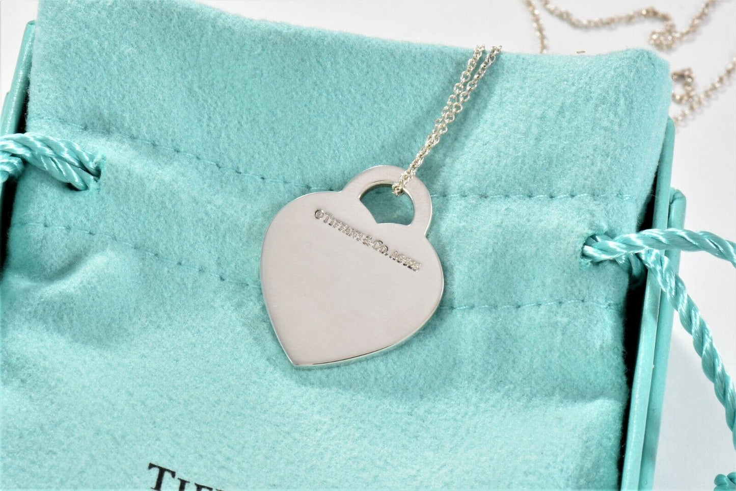 Please Return To Tiffany & Co Silver Heart Blue Enamel Letters 16" Necklace Rare