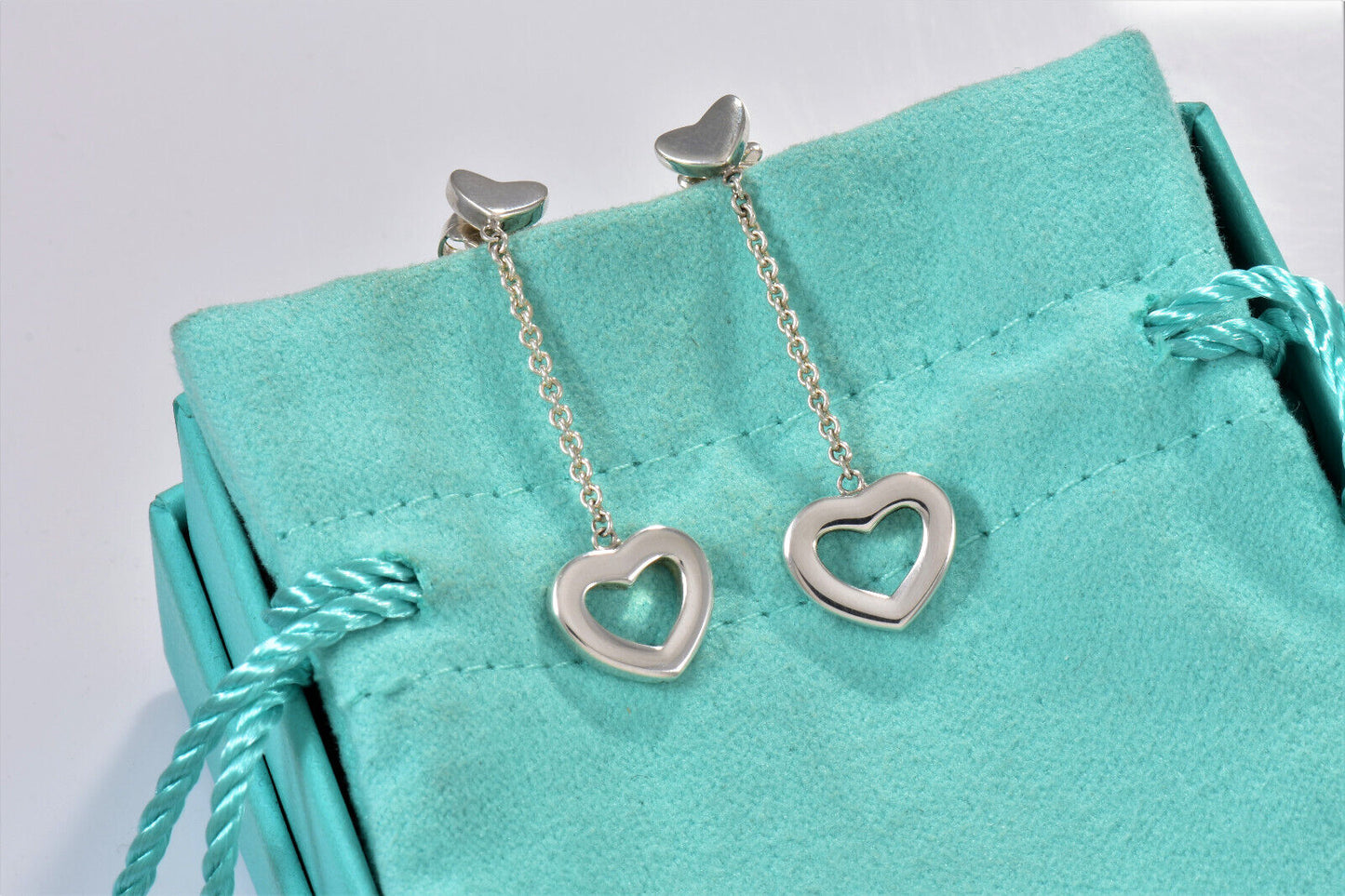 Tiffany & Co Silver Heart Drop Lariat Dangle Earrings Only Lovely