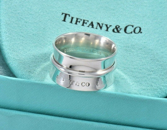 Tiffany & Co Sterling Silver 1837 Wide Concave Band 5.5 Ring & Pouch Unisex Rare