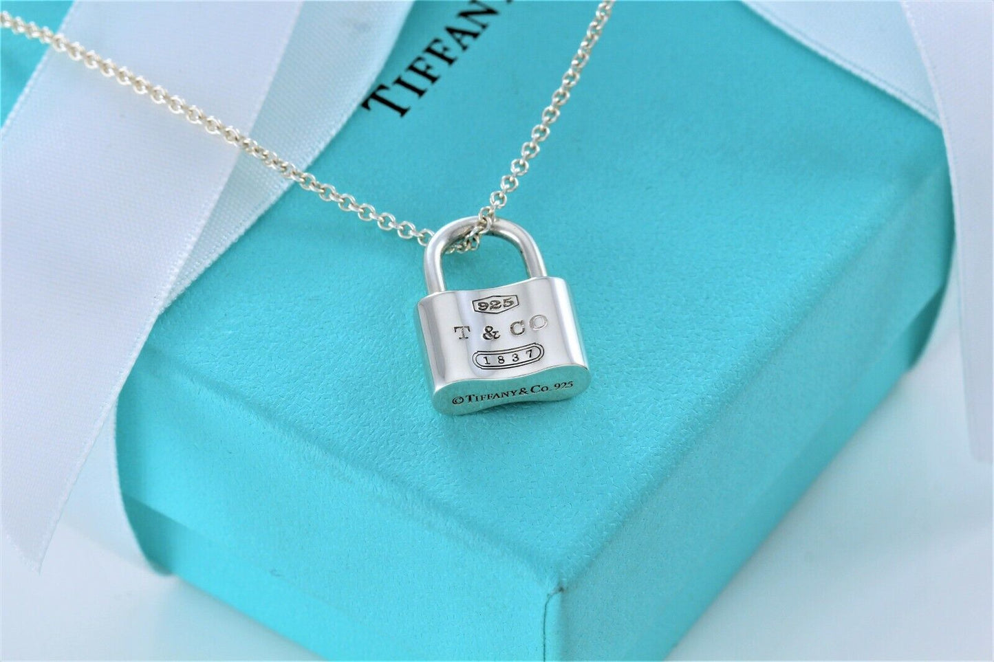 Tiffany & Co Sterling Silver 1837 Padlock Pendant Necklace & Pouch Icon Pad Lock