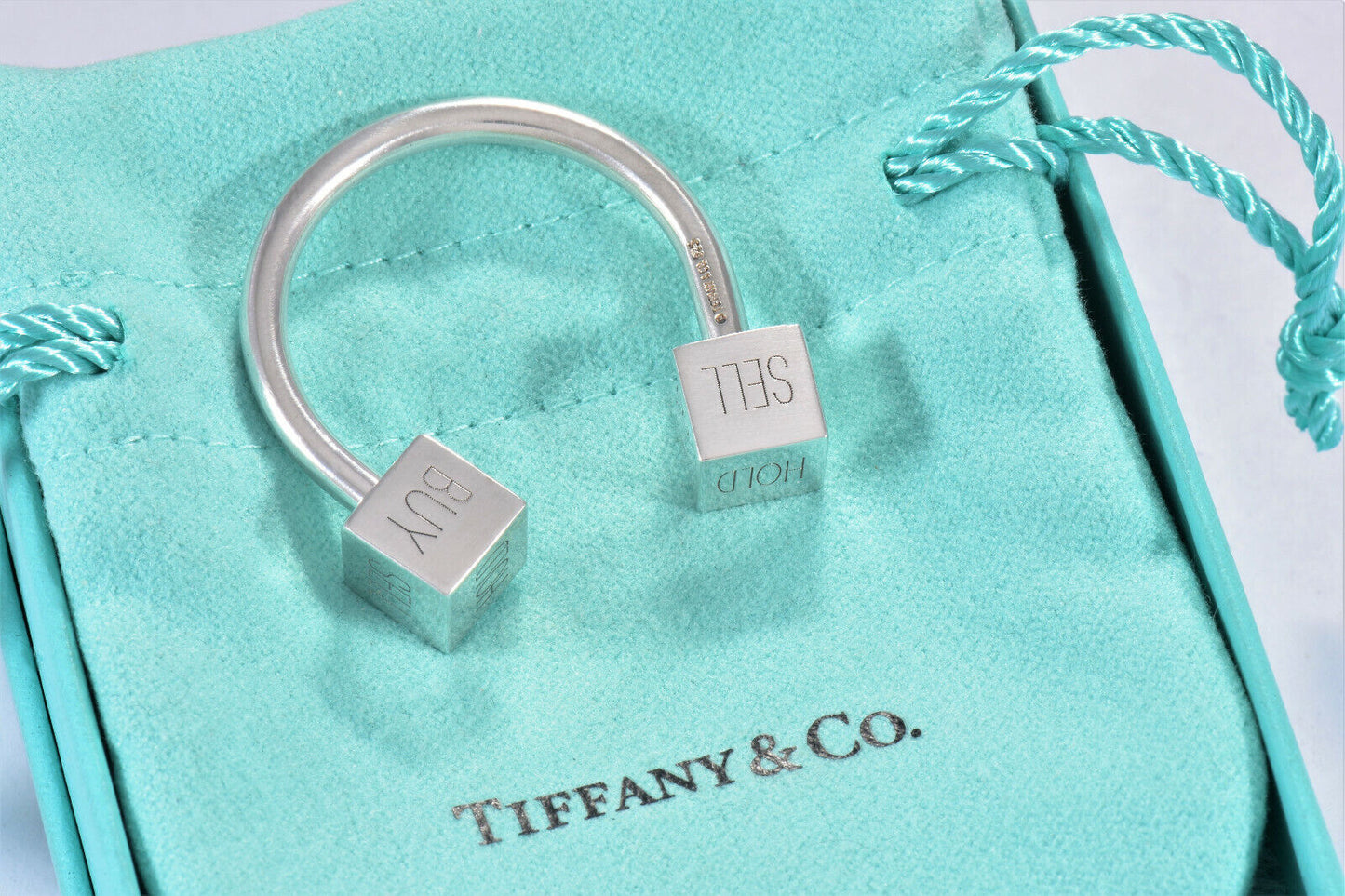 Tiffany & Co Silver Buy Sell Hold Finance Stock Investor Key Chain Ring Boxed