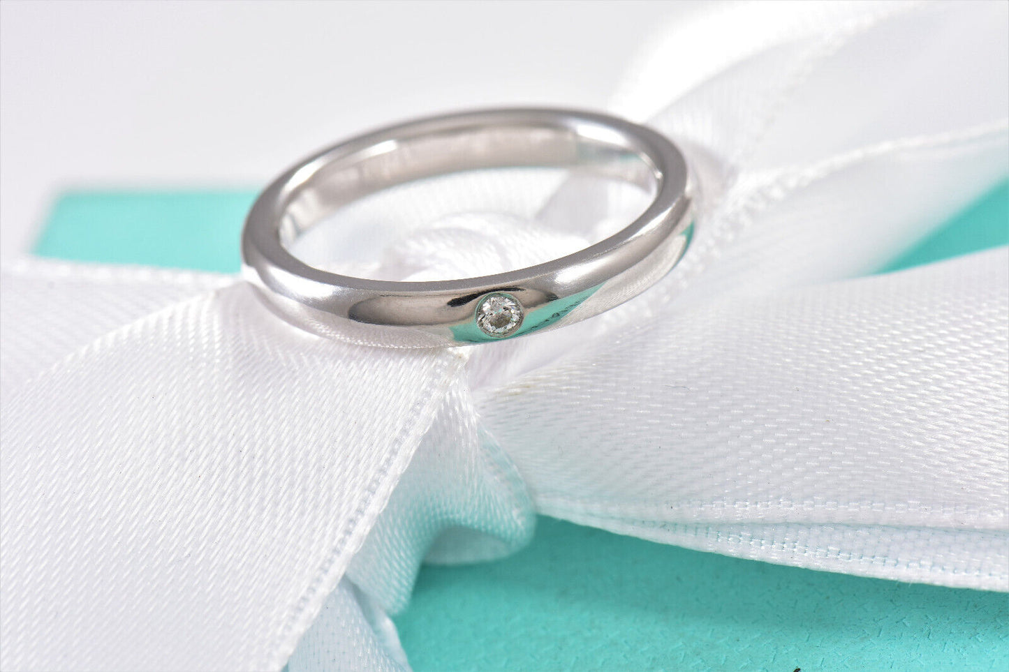 Tiffany & Co Platinum Diamond Elsa Peretti Stack Band Ring Size 5 Pouch Unisex