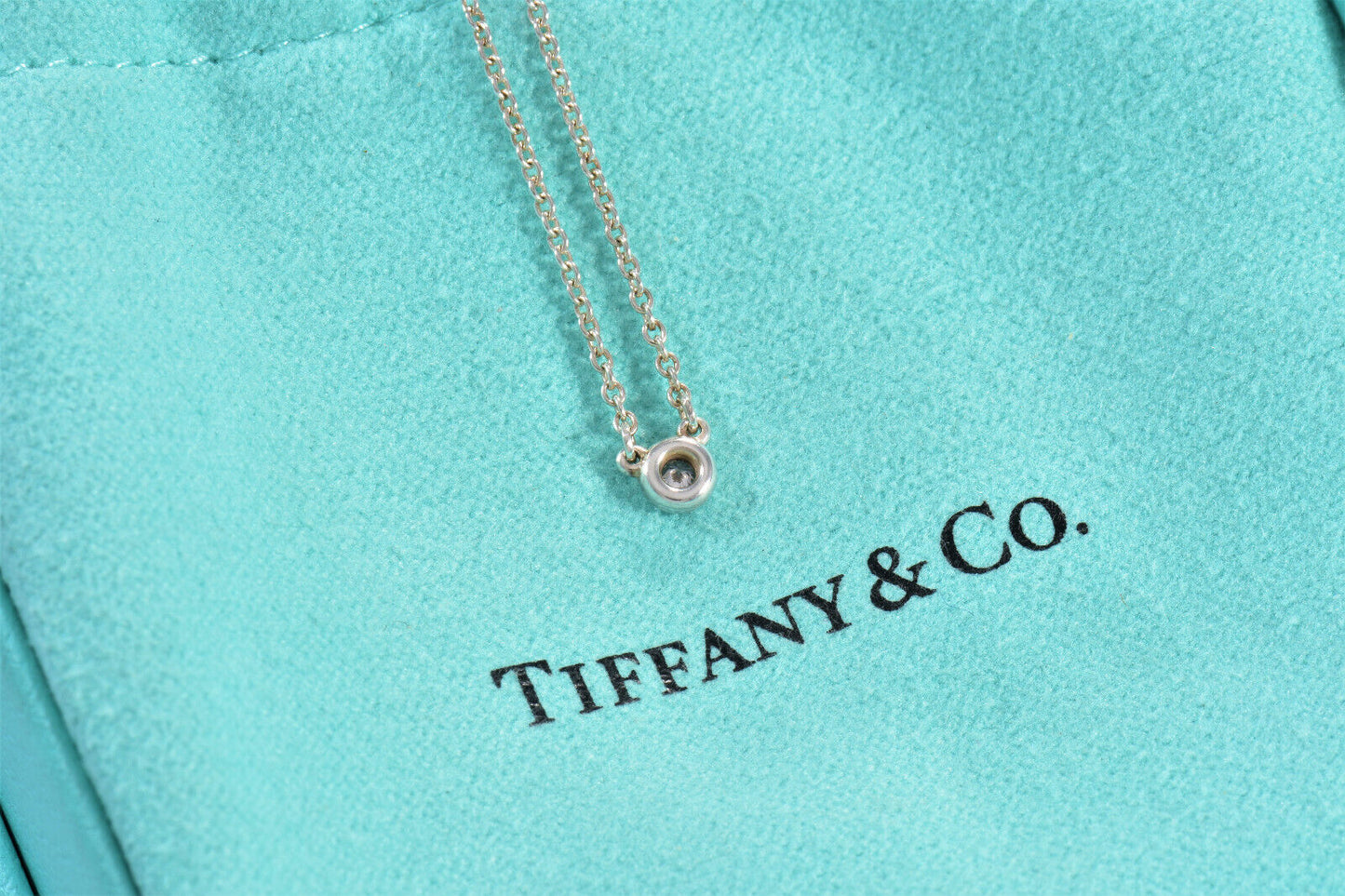 Tiffany & Co Silver Elsa Peretti Diamond By Yard 16" Necklace in Box Pouch .03ct