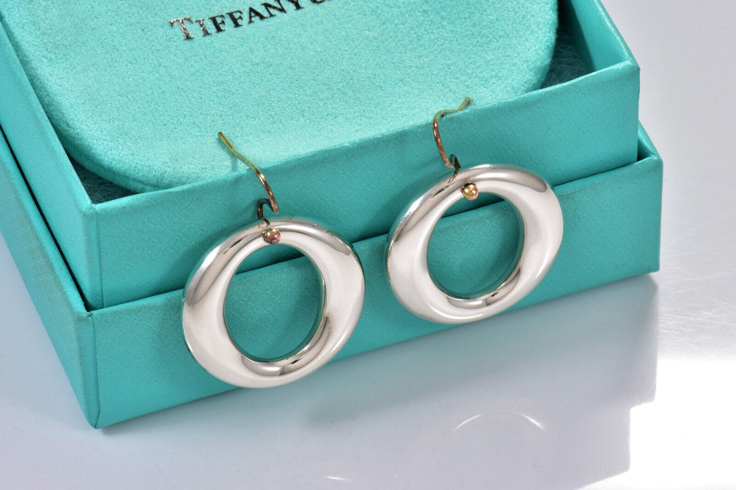 Tiffany & Co Silver Large Peretti Sevillana O Hook Dangle Earrings in Pouch Drop