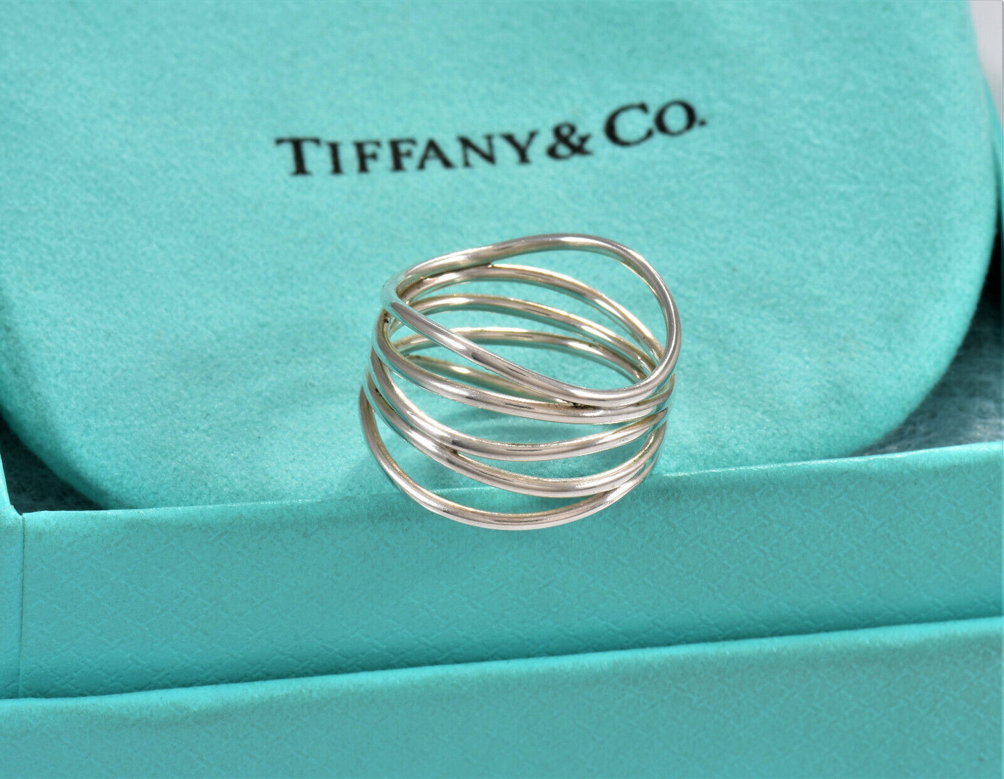 Tiffany & Co Silver Elsa Peretti Five Row Wide Ring Size 6.5 in Box Pouch Lovely