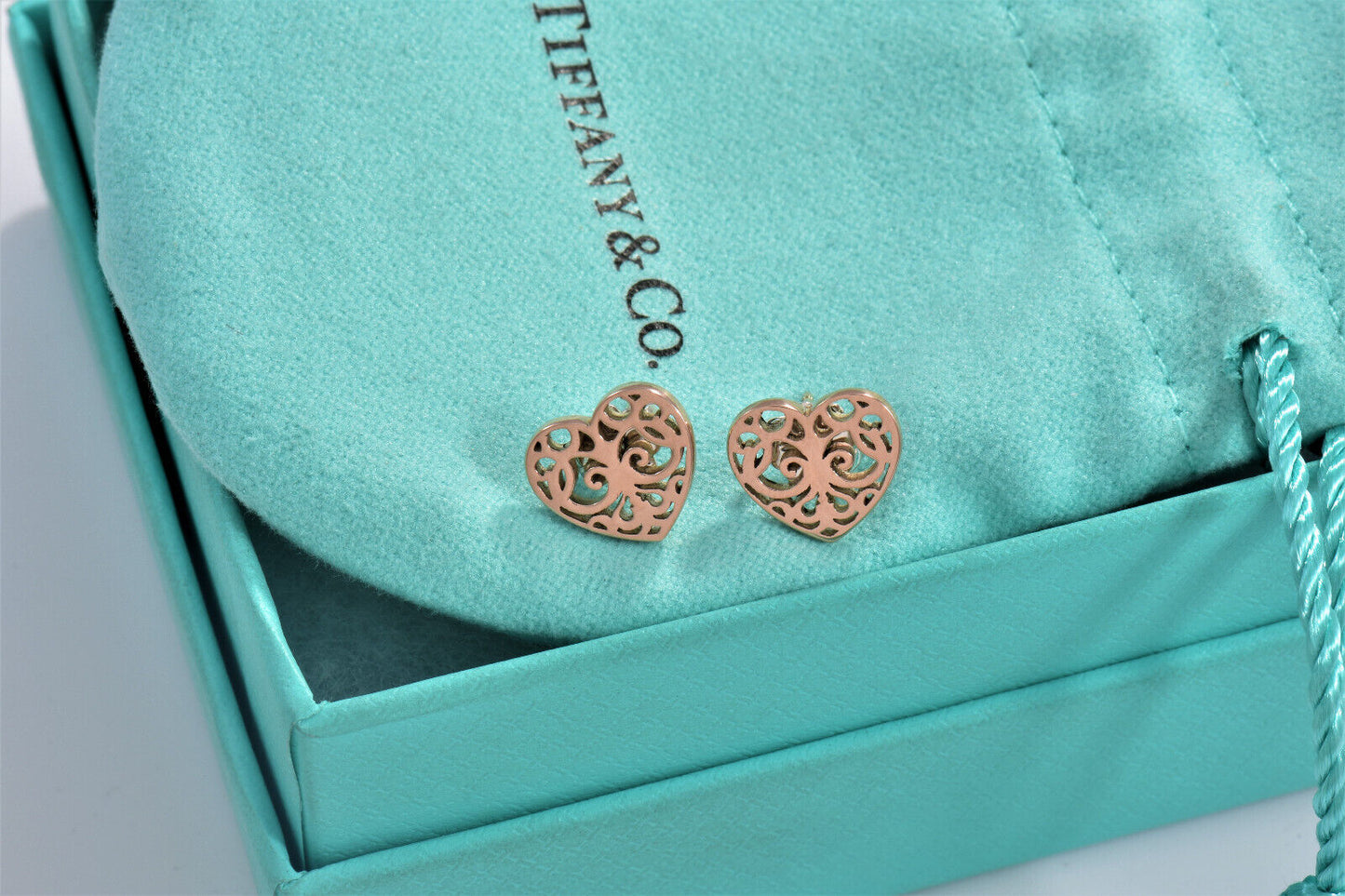 Tiffany & Co Rubedo Gold Metal Enchant Heart Stud Earrings in Box Pouch Rare