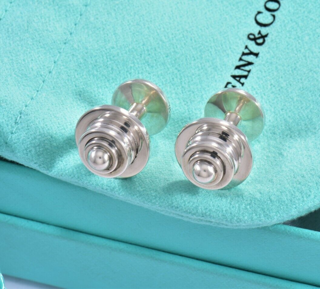 Tiffany & Co Silver Picasso Stack Tiered Barbell Cufflinks in Pouch Men's Suit