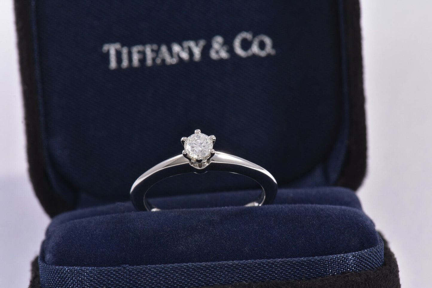 Tiffany & Co Platinum .21 ct Round Solitaire Diamond Ring Size 5.5 in Box Pouch