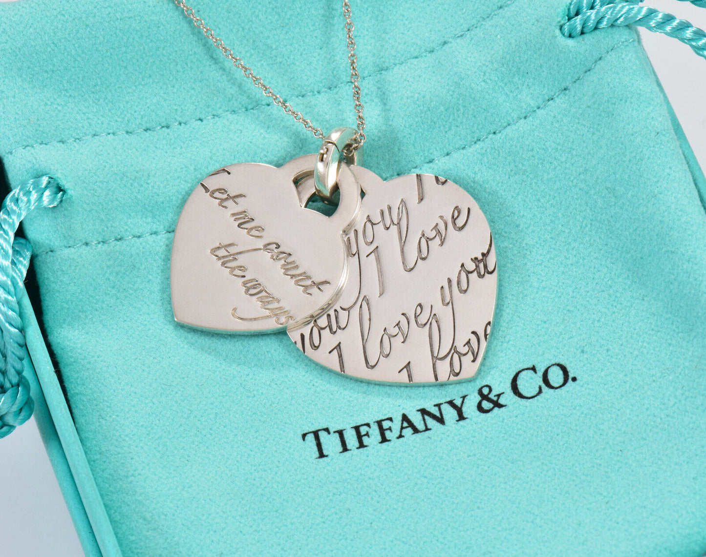 Tiffany & Co Silver Let Me Count The Ways I Love You Double Heart Necklace Boxed