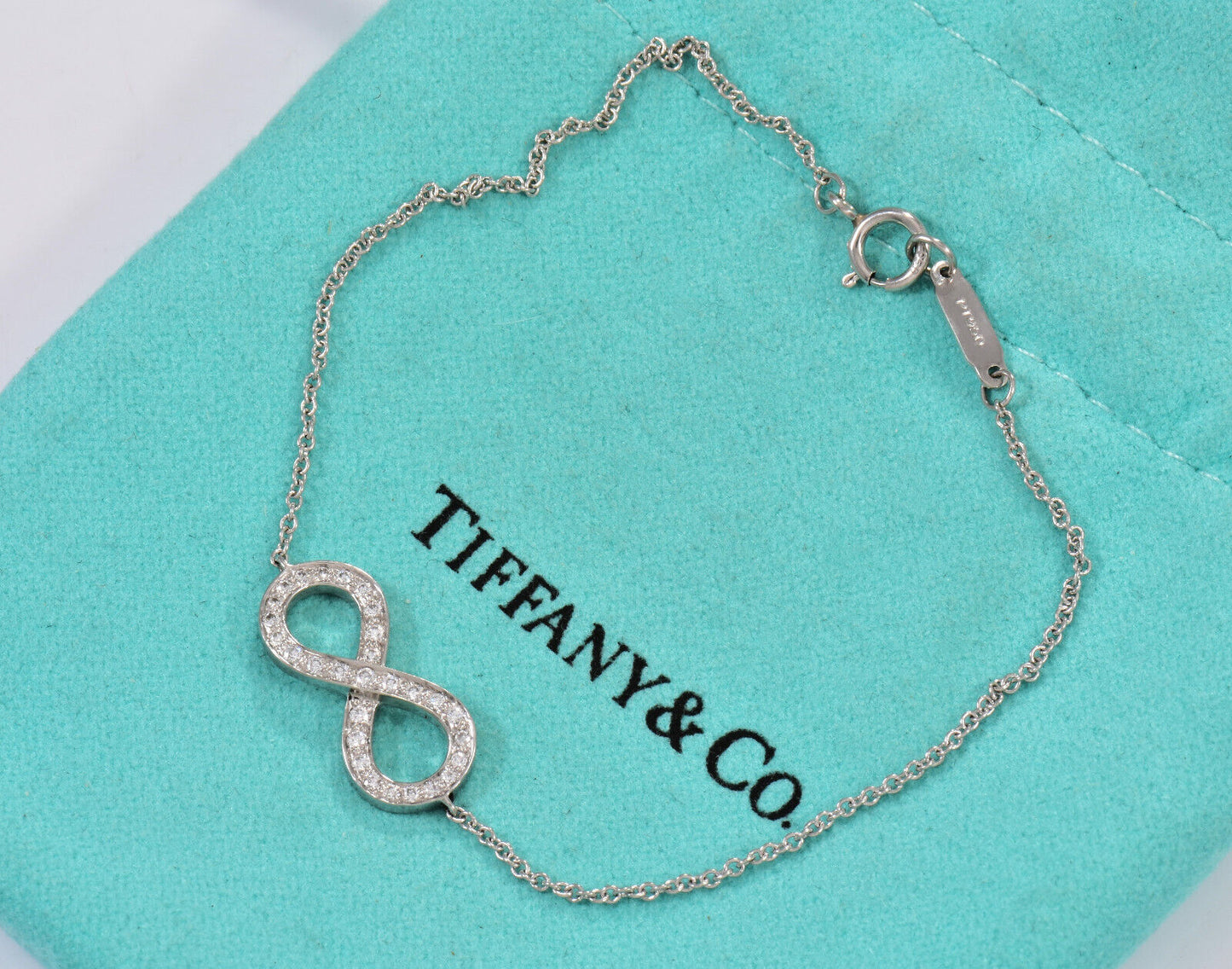 Tiffany & Co Diamond Platinum Infinity 6.6" Chain Bracelet in Box Pouch Eternity