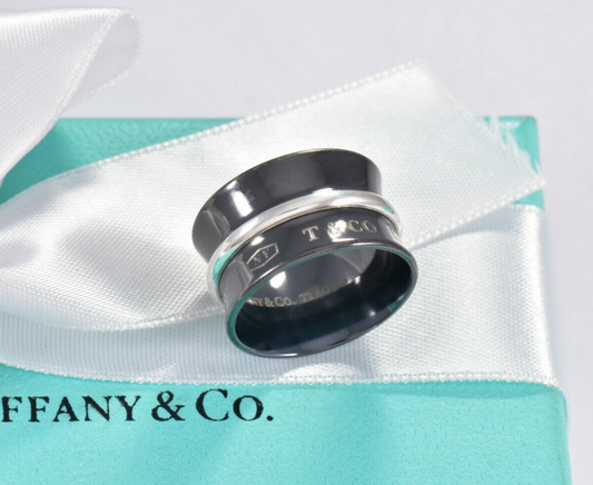 Tiffany & Co Titanium Silver 1837 Wide Concave Band Size 5.5 Ring & Pouch Unisex