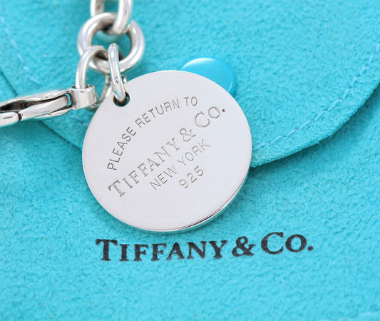 Vintage Please Return to Tiffany & Co Circle Round Tag Charm 7.8" Chain Bracelet