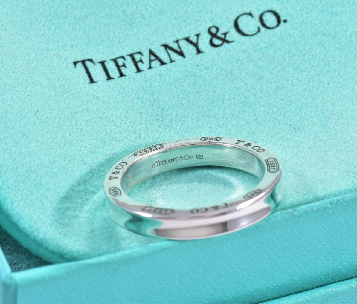 Tiffany & Co Silver 1837 Edge Narrow Band Ring Size 12 in Pouch Unisex Mens Rare