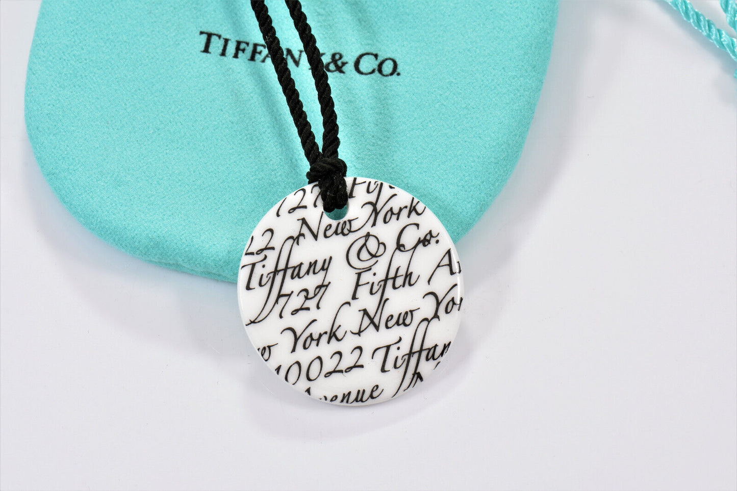 Tiffany & Co Silver White Bone NY Address Notes Round Circle Pendant Necklace