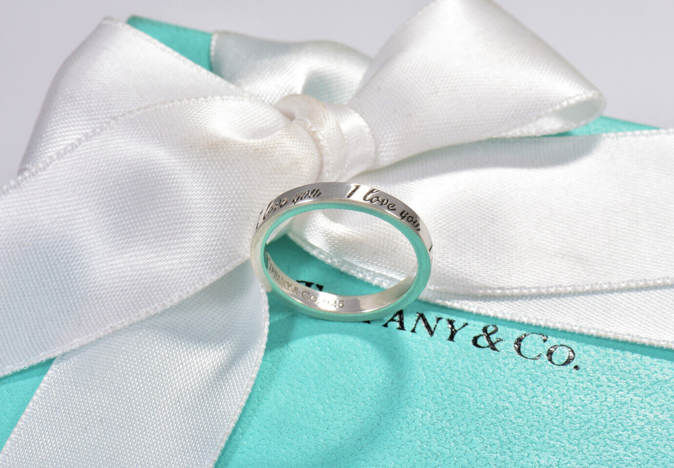 Tiffany & Co Sterling Silver I Love You Notes Narrow Band Ring Size 6 in Pouch