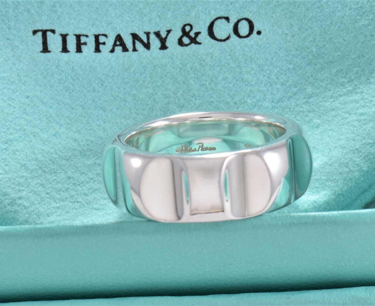 Tiffany & Co Diamond Silver Paloma Picasso Groove Ring Size 5.5 Band in Pouch