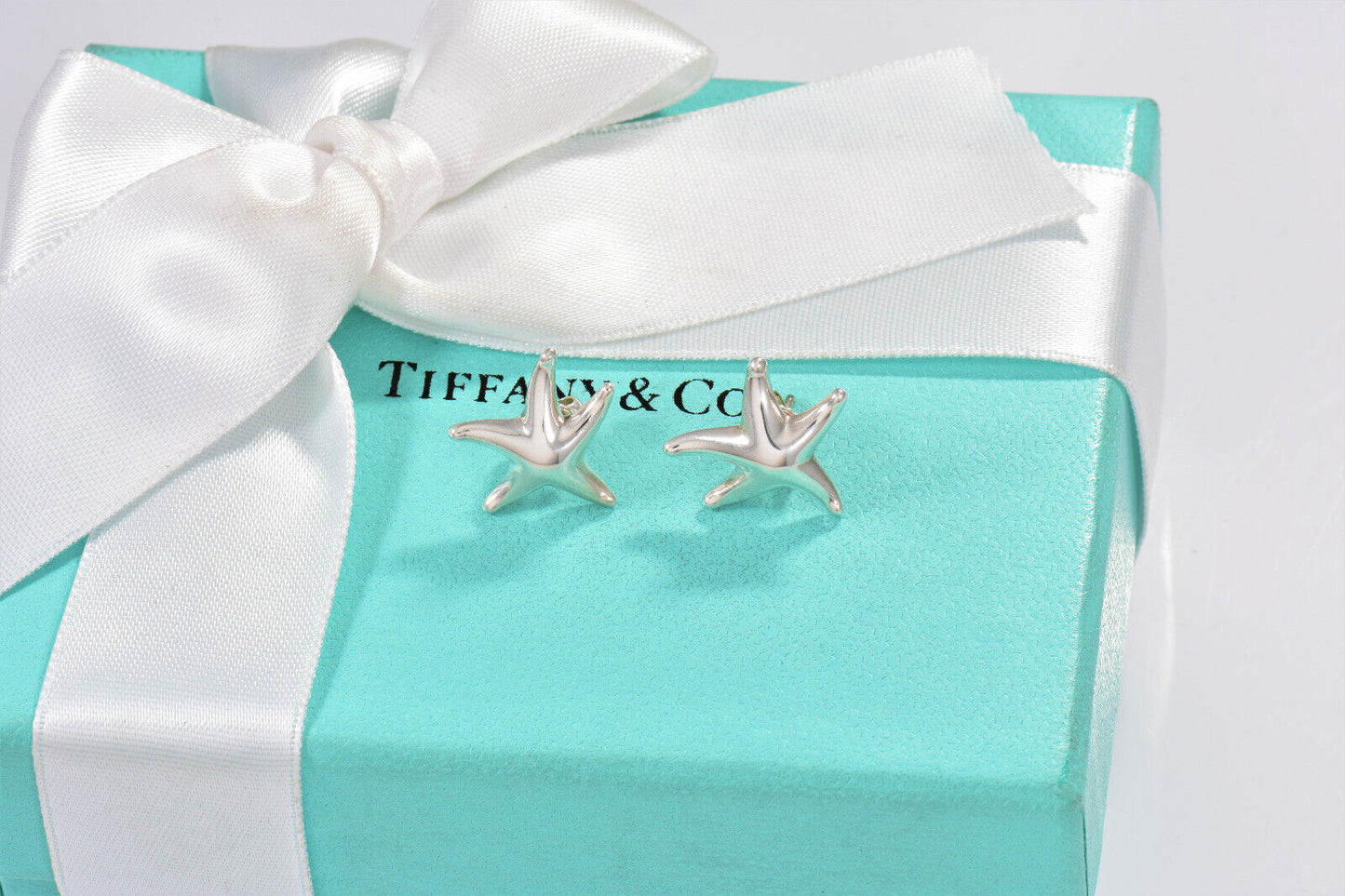 Tiffany & Co Silver Elsa Peretti 17mm Starfish Stud Earrings with Box and Pouch