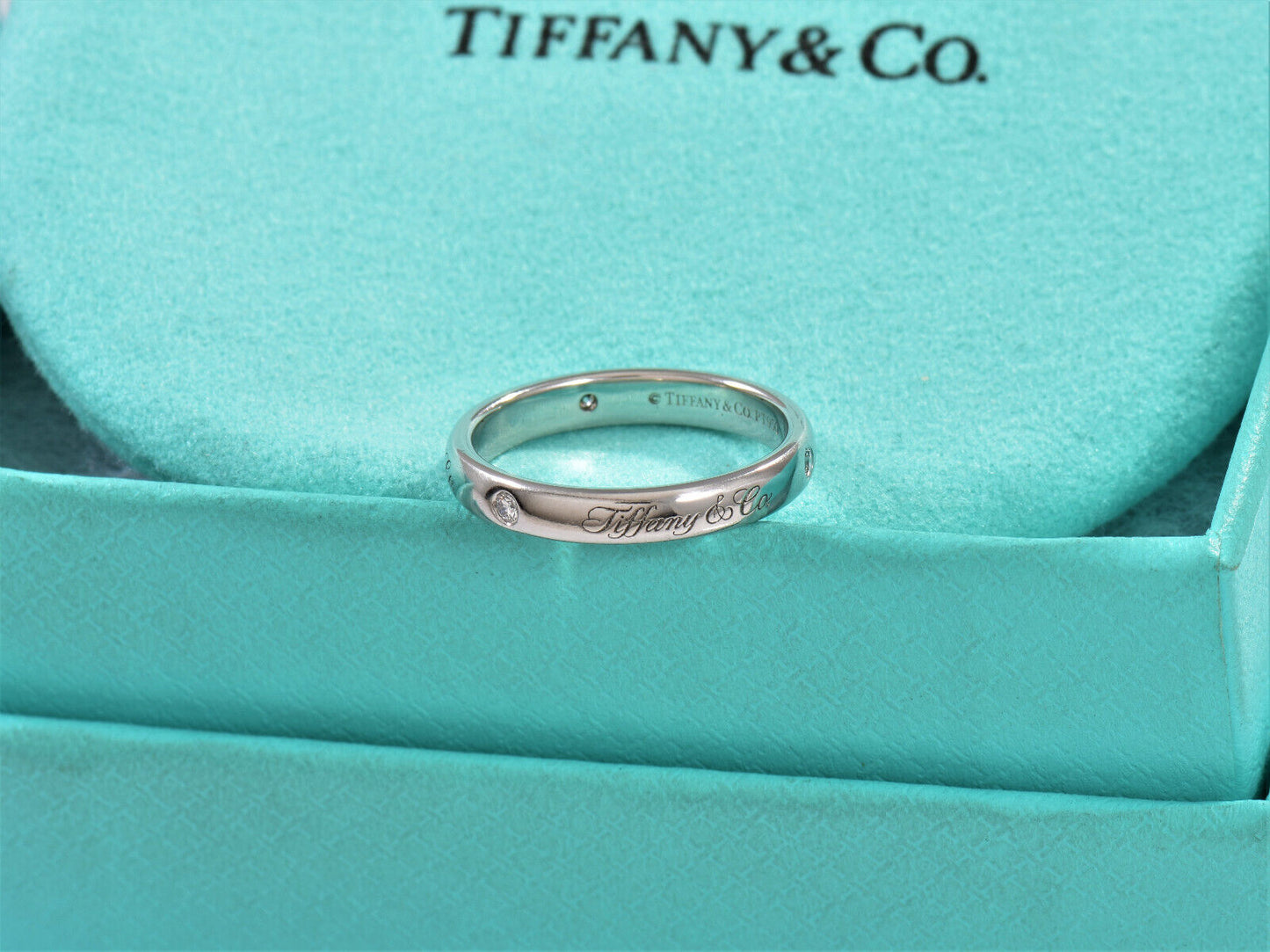 Tiffany & Co Platinum 3 Diamond Notes Band Ring Size 5 in Box Pouch Lucida Stack