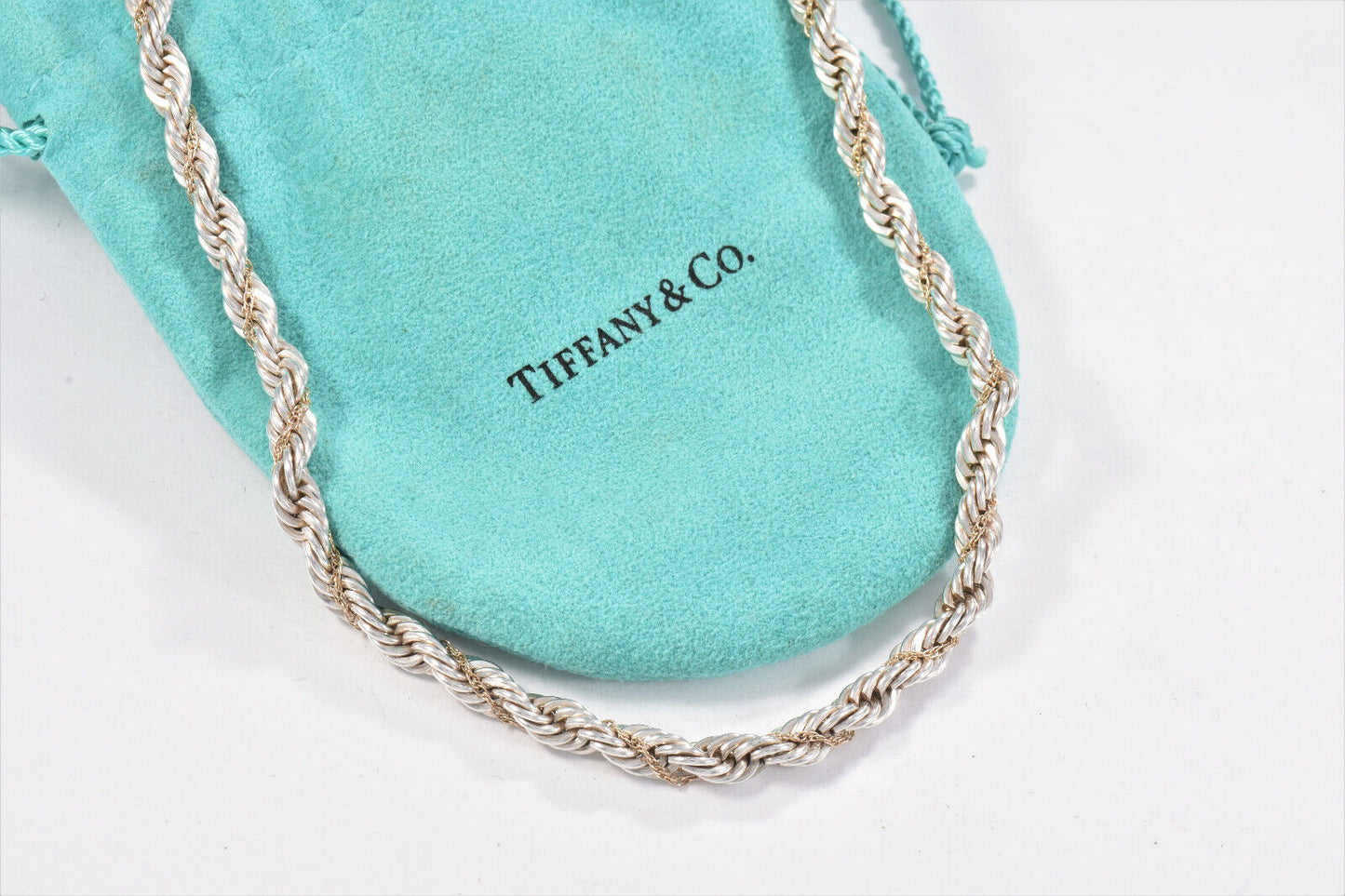 Tiffany & Co 18K Gold Silver 18" Rope Chain Necklace in Pouch Unisex Mens Twist