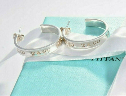 Tiffany & Co Sterling Silver 1837 28mm Wide Hoop Earrings Boxed 5mm Thick Rare