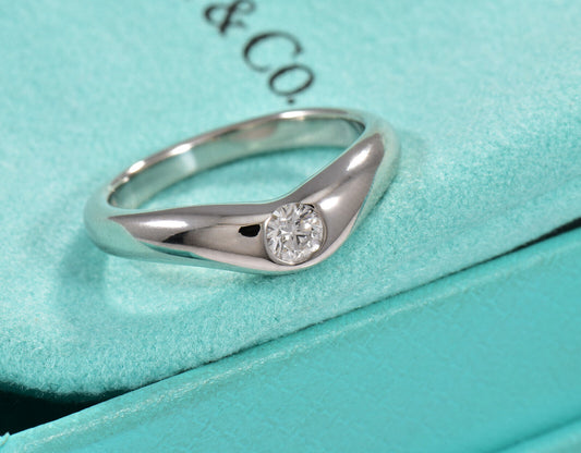 Size 6 Tiffany & Co Platinum 0.18ct Diamond Elsa Peretti Wide Curved Band Ring