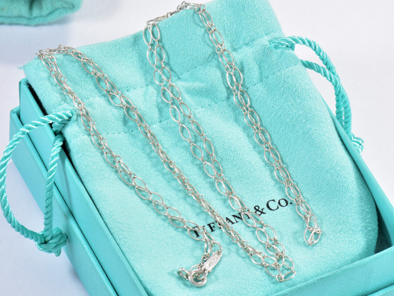 Tiffany & Co Sterling Silver 30.25" Oval Link Chain Necklace XL In Pouch Long