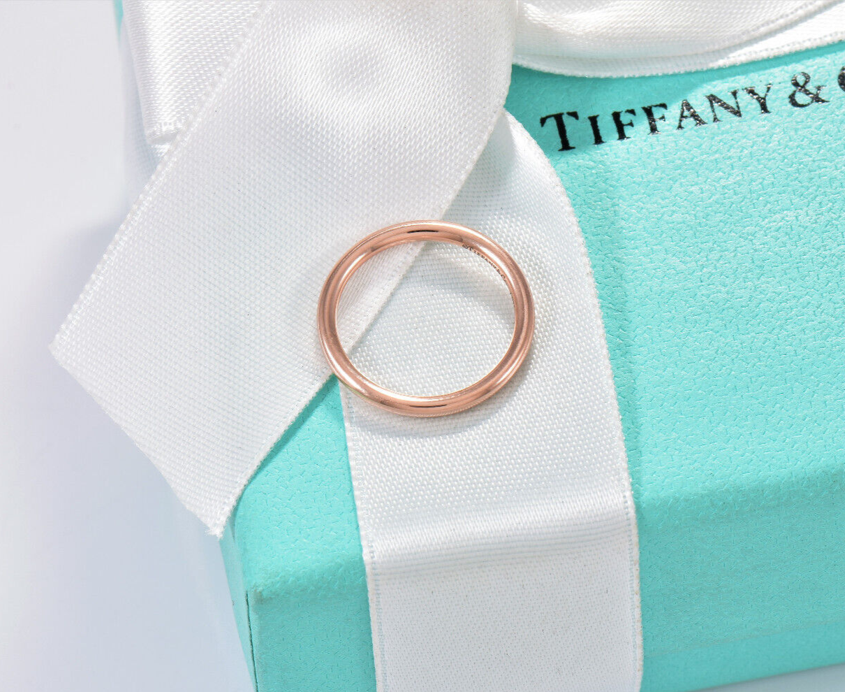 Tiffany & Co 18K Rose Gold Thin 1.5mm Narrow Stacking Band Midi Tip Ring Size 4