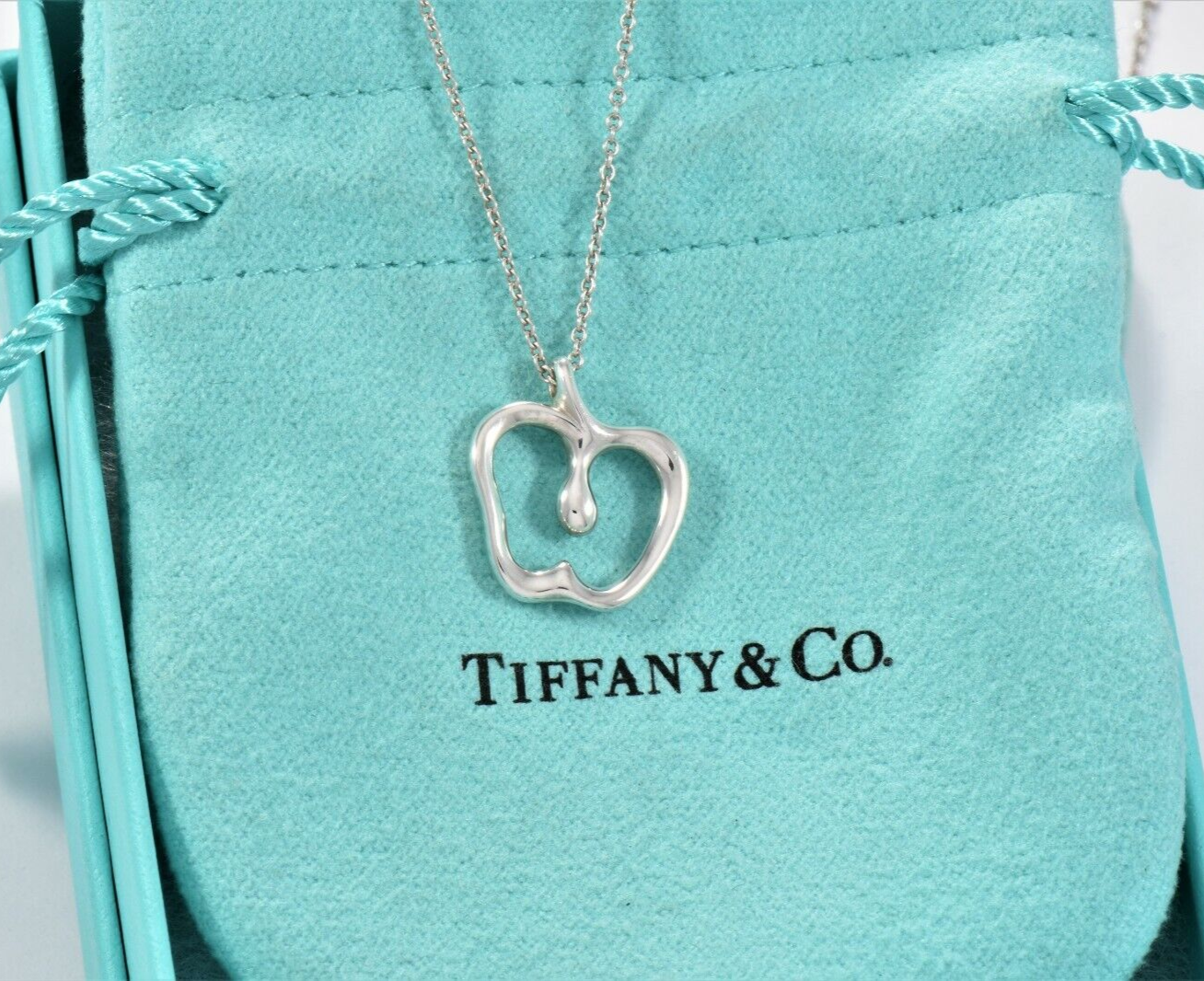 Tiffany & Co Silver Elsa Peretti Apple Pendant Necklace 16.5" in Pouch Teacher