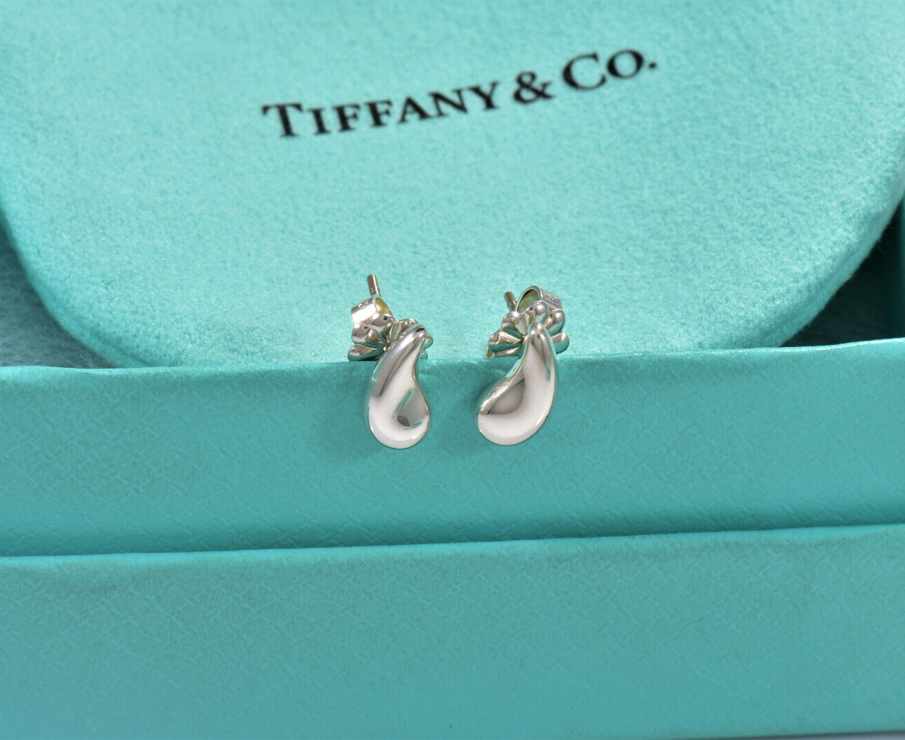 Tiffany & Co Silver Elsa Peretti 11mm Small Teardrop Stud Earrings in Pouch Rare