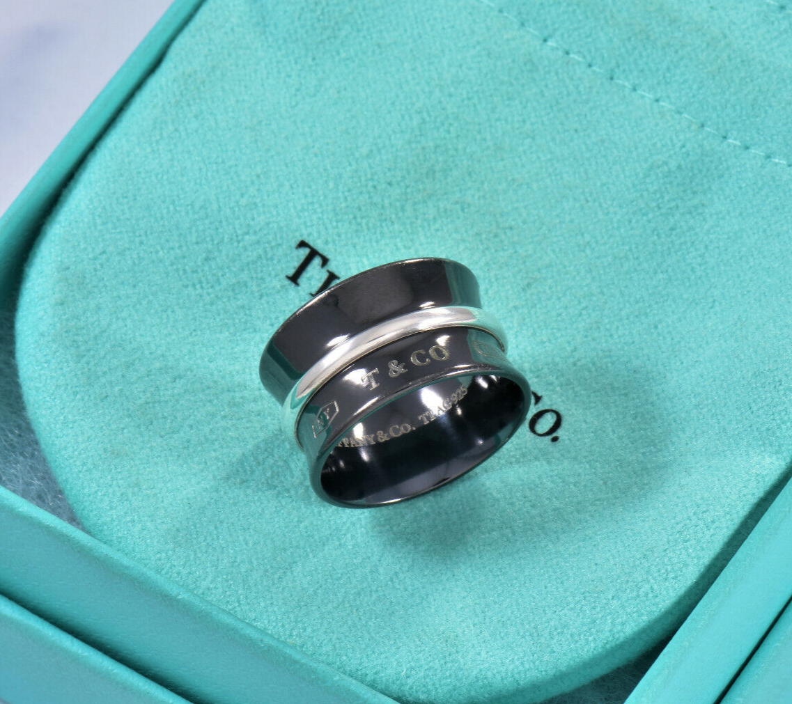 Tiffany & Co Titanium Silver 1837 Wide Concave Band Size 5.5 Ring & Pouch Unisex