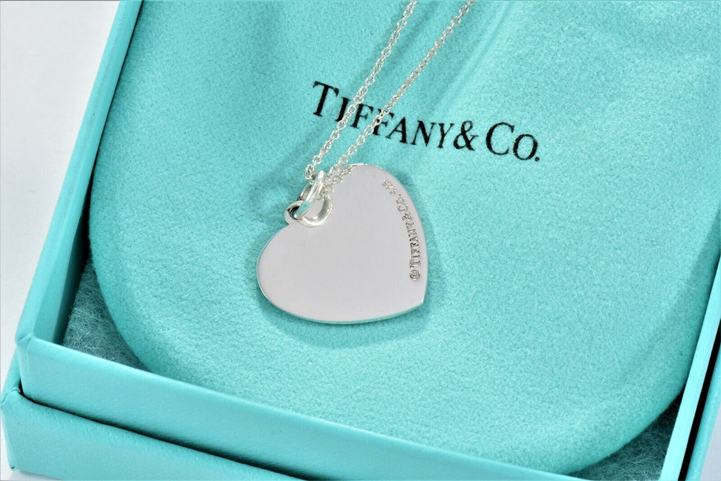 Tiffany & Co Silver Heart Love Signature Bead Pendant Necklace in Box Pouch Rare