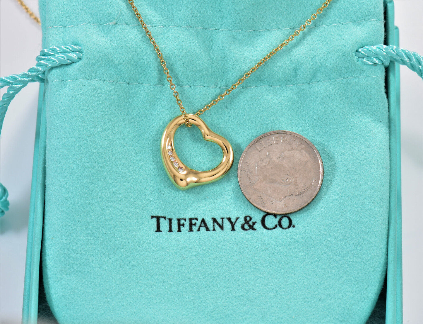 Tiffany & Co Diamond 18K Gold Elsa Peretti Open Heart Pendant 19.25" Necklace