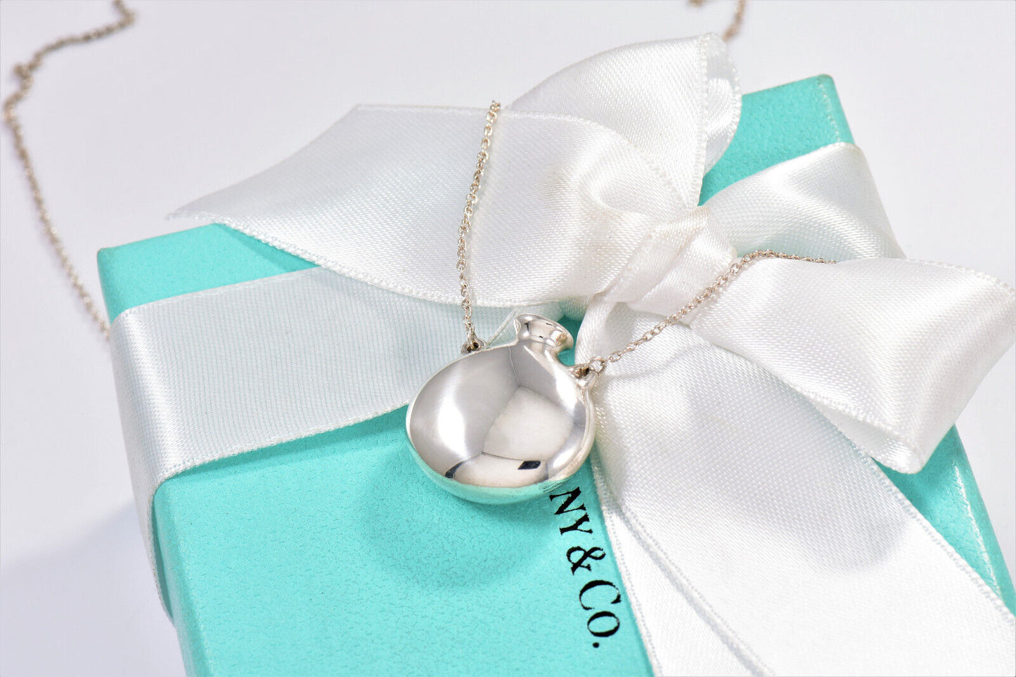 Tiffany & Co Elsa Peretti Silver Round Perfume Bottle Pendant 16.6" Necklace