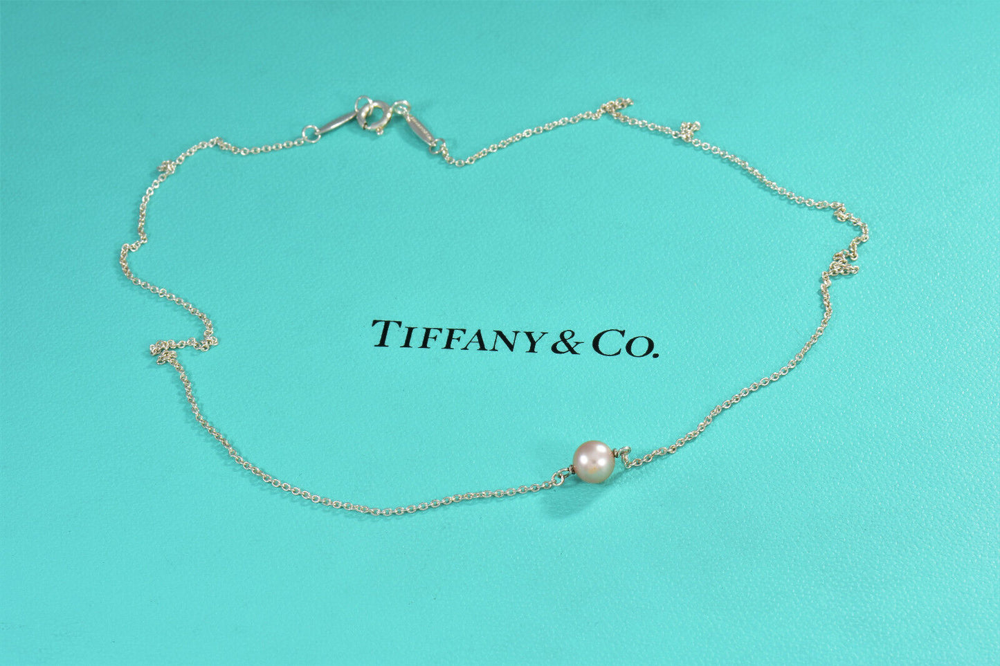 Tiffany & Co Silver Elsa Peretti Pink Pearl By Yard Pendant 16.5" Necklace Pouch