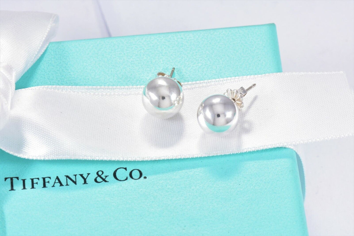 Tiffany & Co Sterling Silver 10mm Bead Ball Stud Earrings Box Pouch Limited Rare