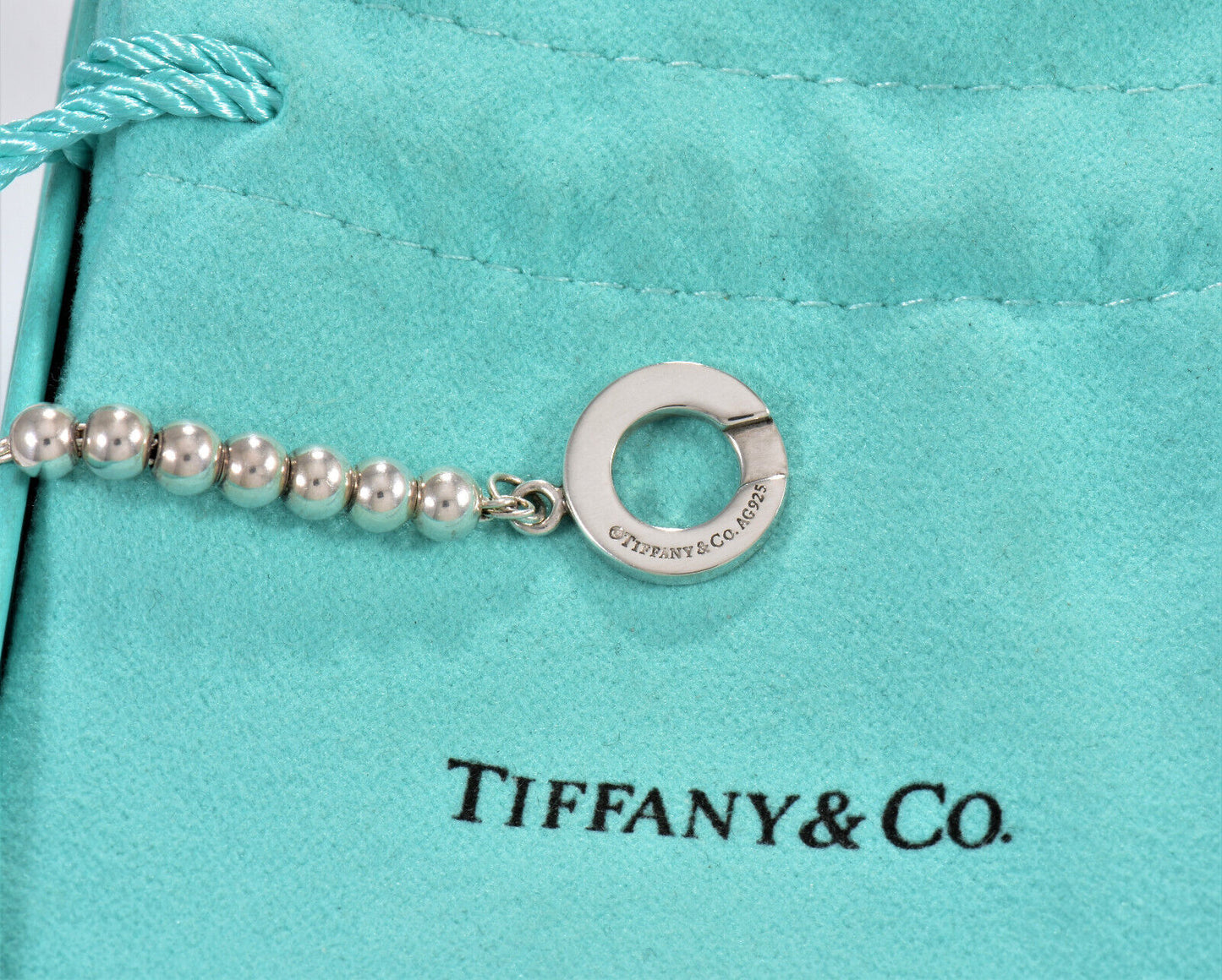 Tiffany & Co Silver NY Toggle Pendant 16.5" Beaded Necklace in Box Rare Lovely