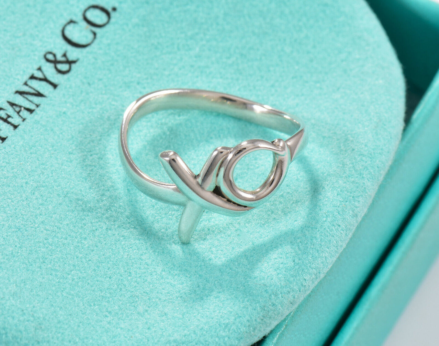 Tiffany & Co Silver Paloma Picasso Graffiti XO Ring Size 6.5 in Pouch Hug Kiss