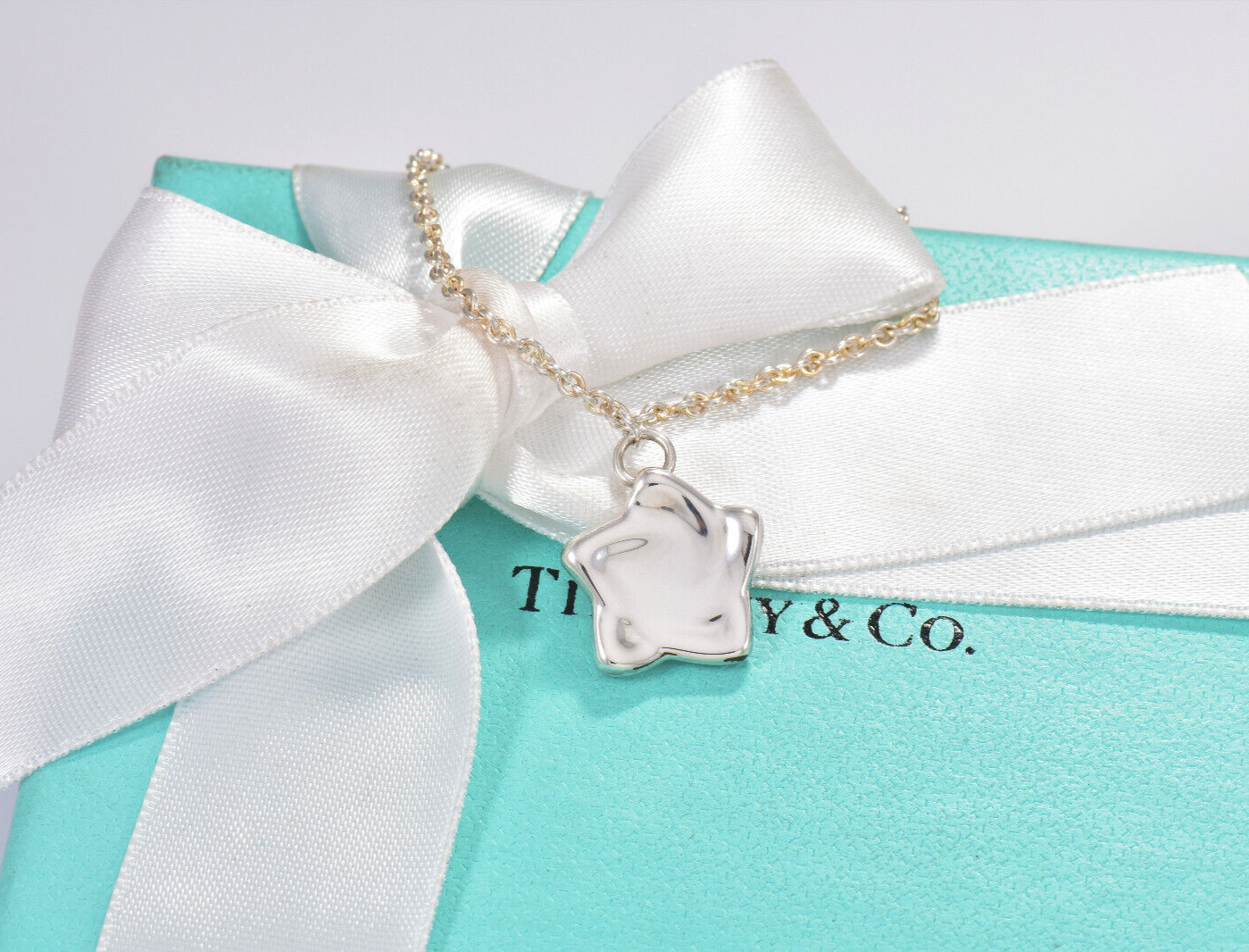 Tiffany & Co Silver Elsa Peretti Star Charm 7.26" Chain Bracelet in Pouch Rare