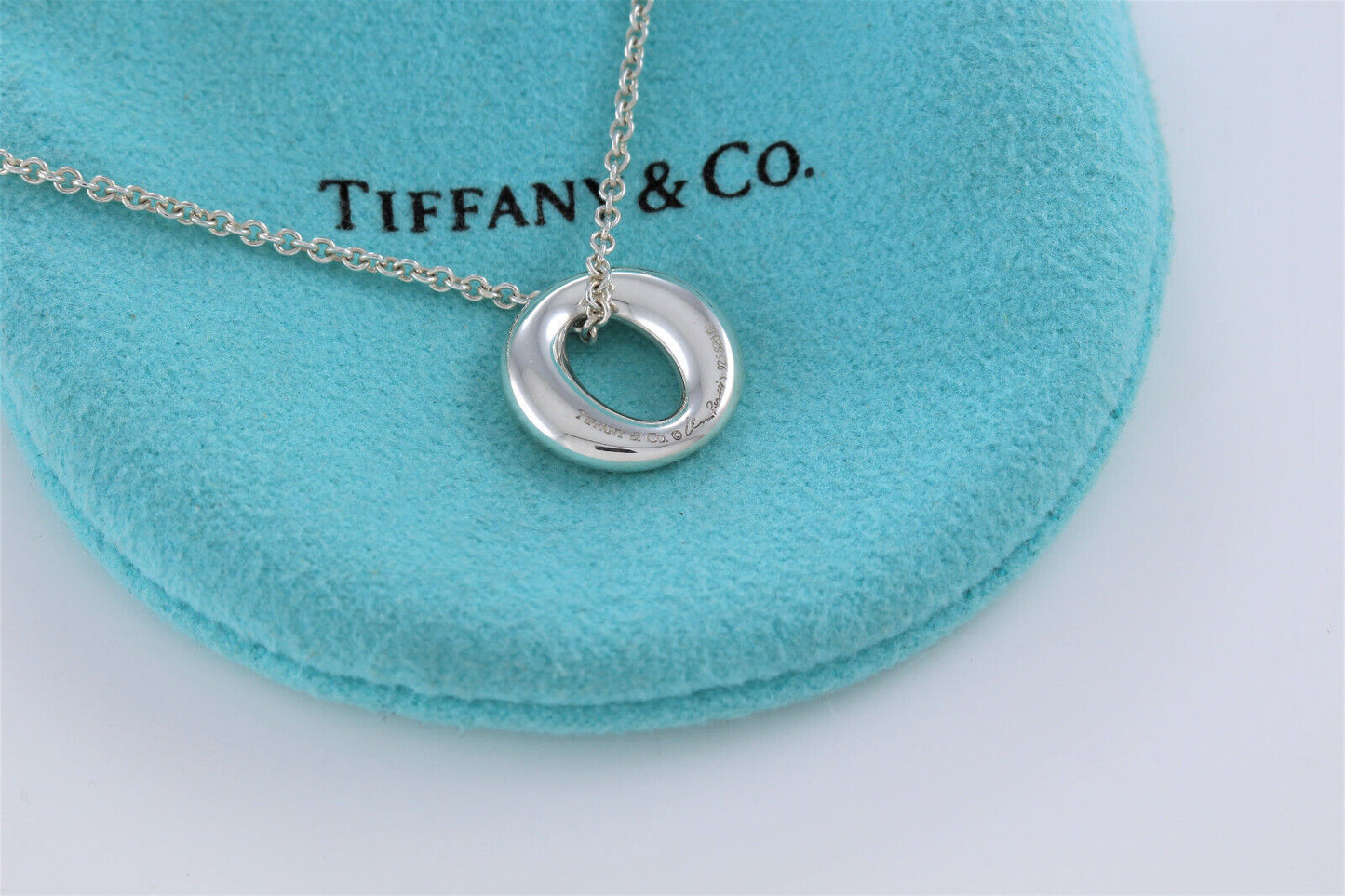 Tiffany & Co Silver Elsa Peretti Sevillana O Pendant 16" Necklace in Pouch Rare