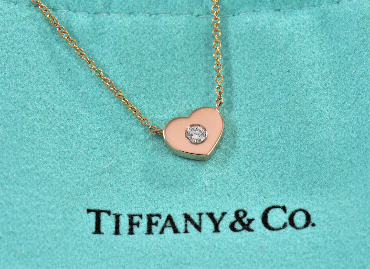 Tiffany & Co 18K Rose Gold Diamond Paloma Picasso Heart Pendant 16" Necklace