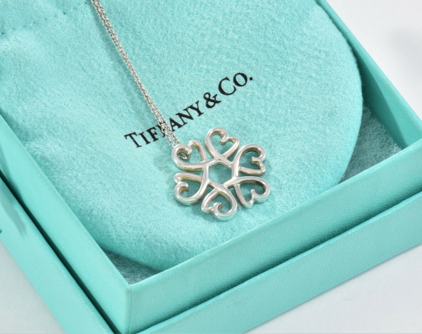 Tiffany & Co Silver Picasso Six Loving Heart Medallion Pendant Necklace in Pouch