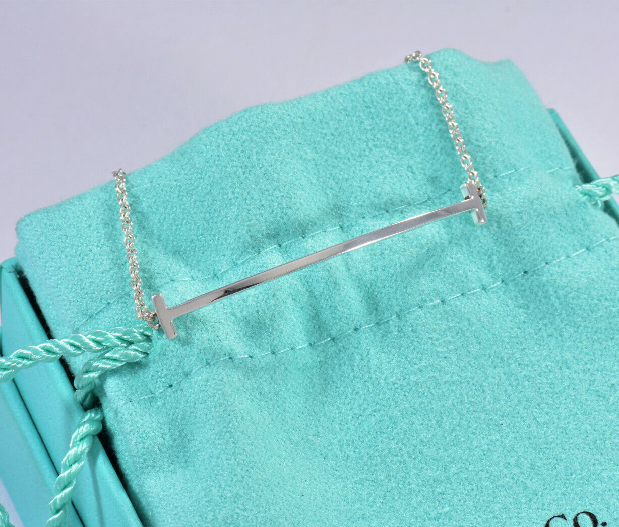 Tiffany & Co Sterling Silver T Smile Square Chain Bracelet in Box Pouch Rare