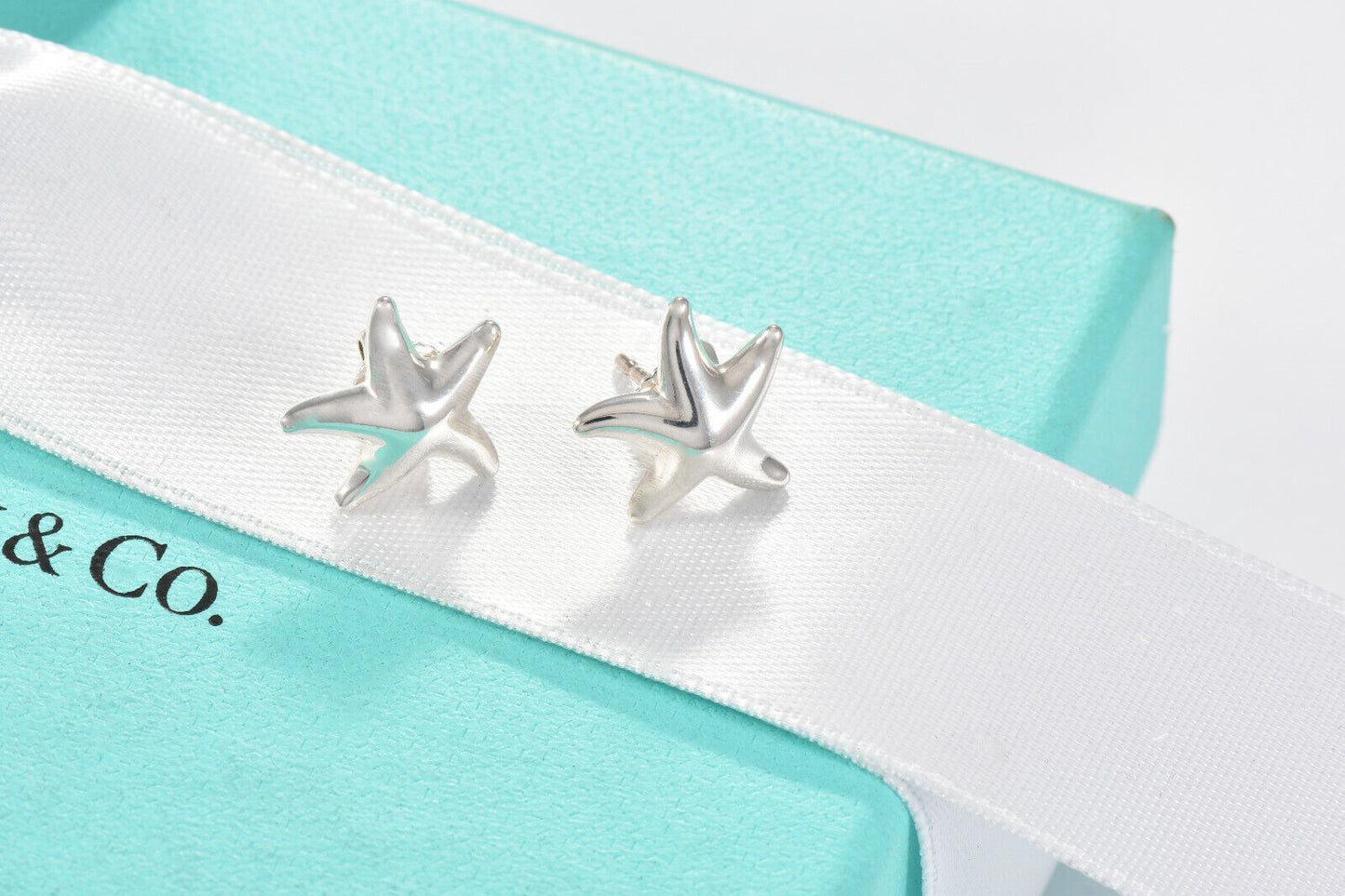 Tiffany & Co Silver Elsa Peretti 13mm Starfish Stud Earrings in Box Pouch Rare