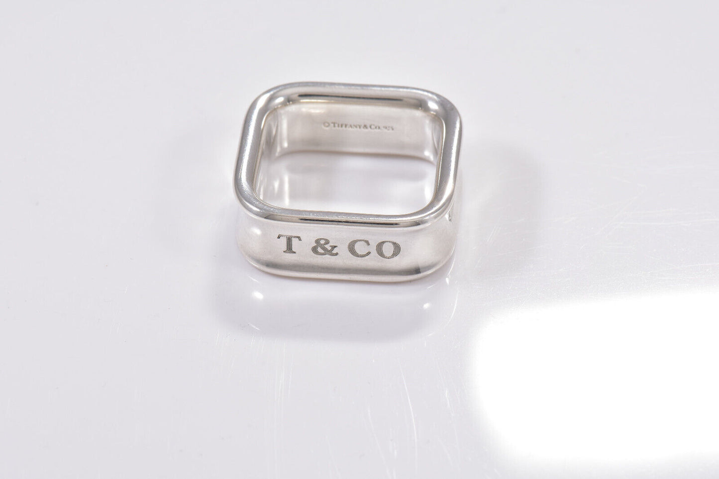 Tiffany & Co 1837 Sterling Silver Square Wide Band Ring Size 5.5 and Pouch Rare