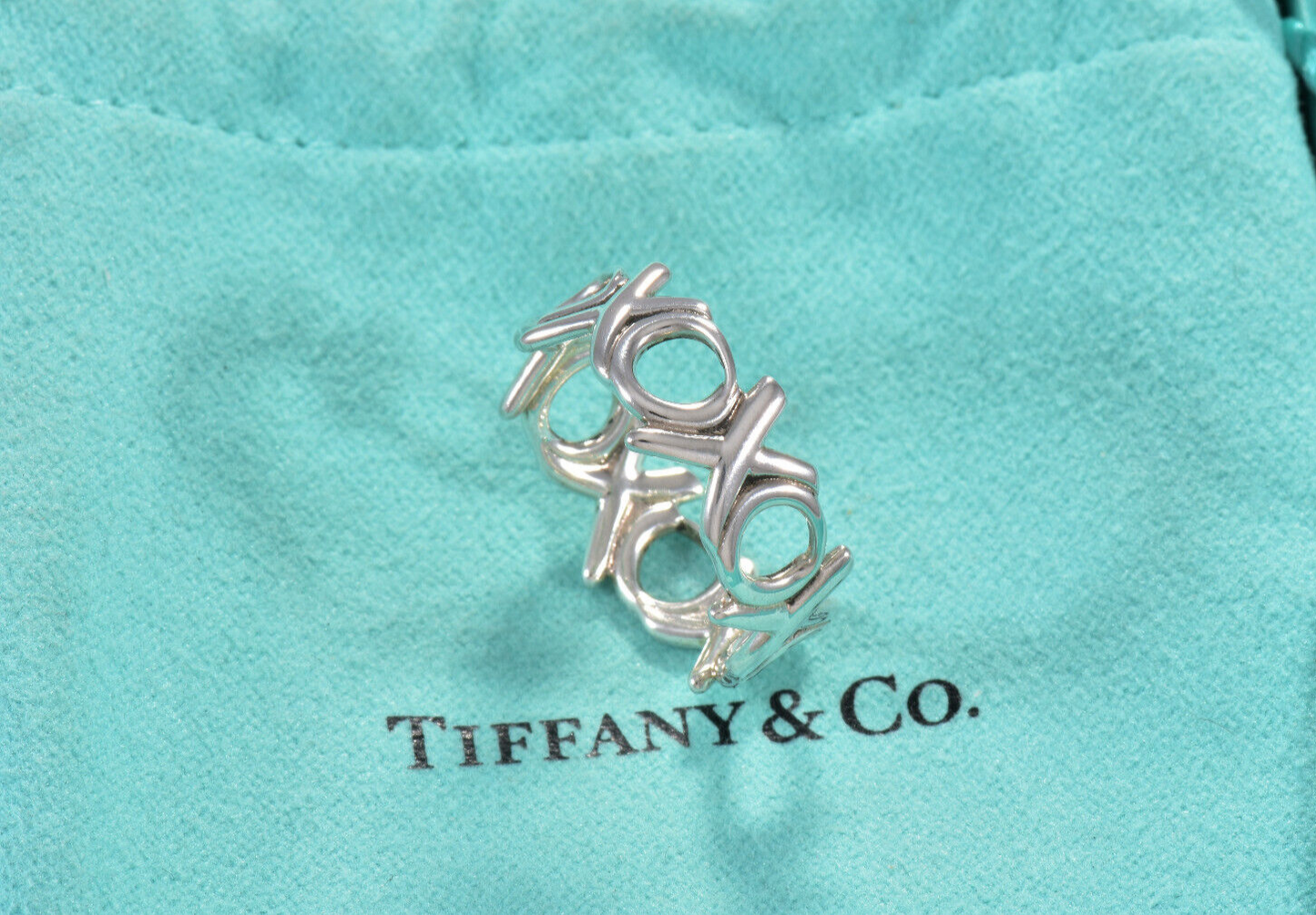 Tiffany & Co Sterling Silver Paloma Picasso Graffiti XO Wide Ring Size 7 & Pouch