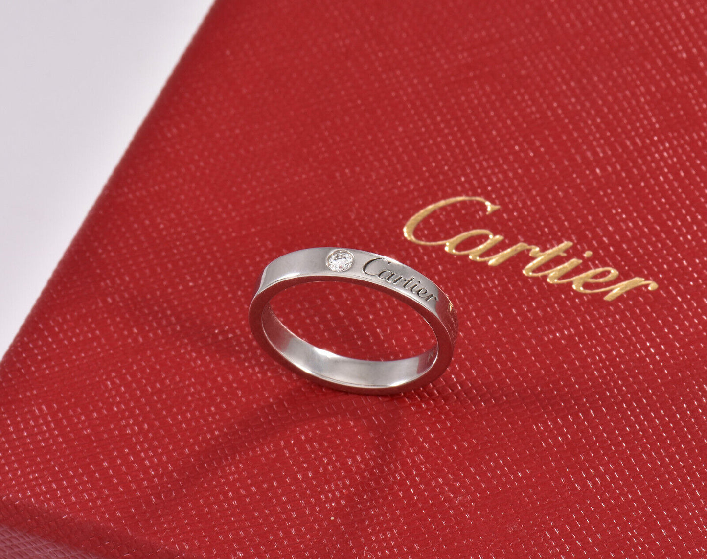 C De Cartier Platinum Diamond Wedding Band 3mm Size 50 in Boxes Mint Ring .03 ct