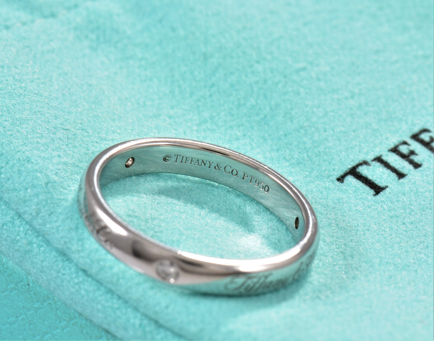 Tiffany & Co Platinum 3 Diamond Notes Band Ring Size 5 in Box Pouch Lucida Stack